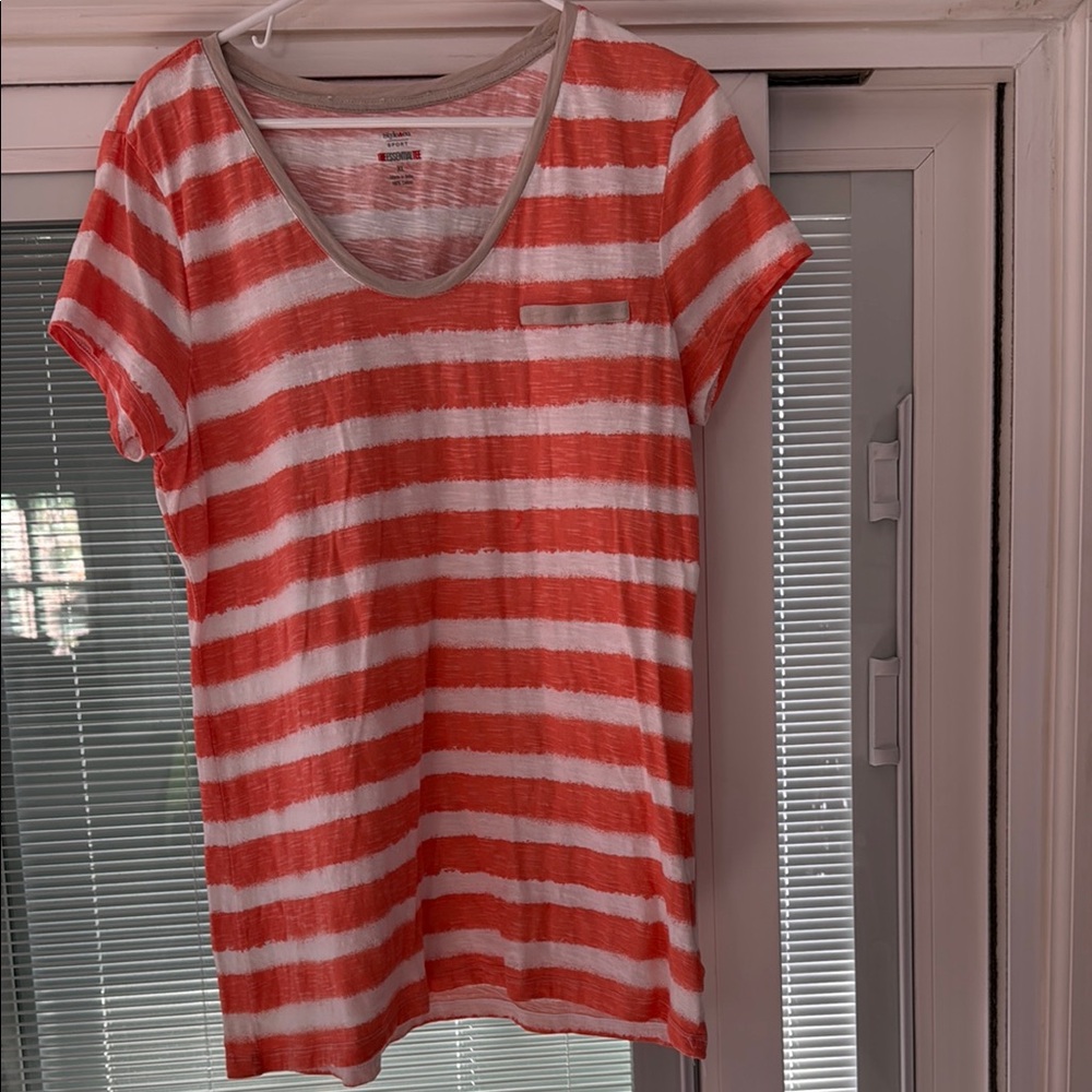 Women's Striped Top - Coral and White